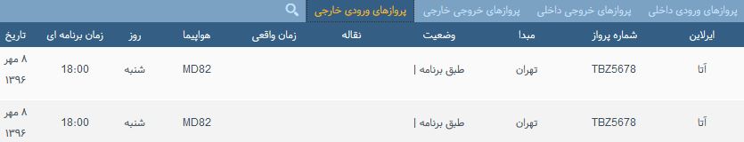 پرواز&zwnj;های شنبه ۸ مهر از فرودگاه بین المللی ارومیه
