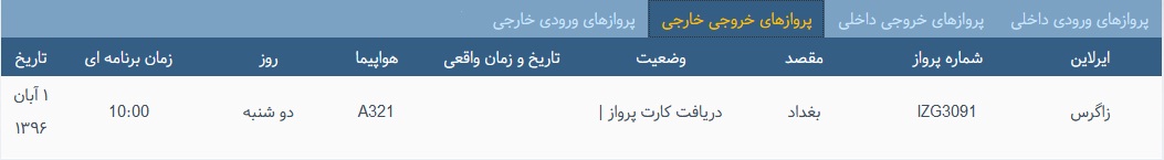 پرواز&zwnj;های دوشنبه ۱ آبان از فرودگاه بین المللی ارومیه