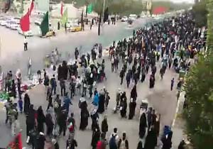 کاروان پیاده زائران اربعین حسینی در نجف اشرف + فیلم
