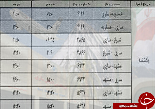 پرواز&zwnj;های یکشنبه ۱۴ آبان از فرودگاه&zwnj;های مازندران
