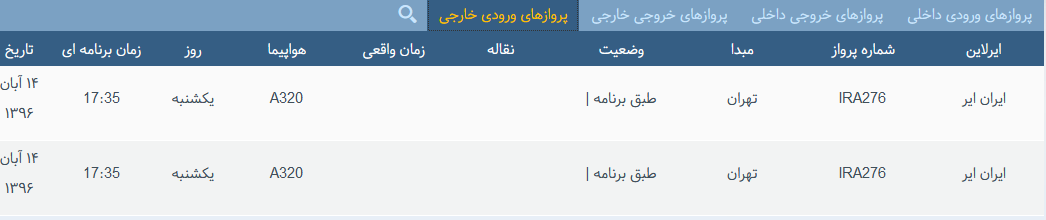 پرواز&zwnj;های یکشنبه ۱۴ آبان ماه از فرودگاه بین المللی ارومیه
