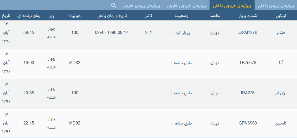 پرواز&zwnj;های چهارشنبه ۱۷ آبان ماه از فرودگاه بین المللی ارومیه