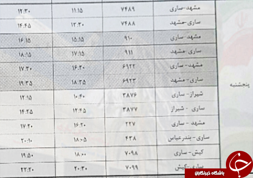 پرواز&zwnj;های پنج شنبه ۱۸ آبان از فرودگاه&zwnj;های مازندران