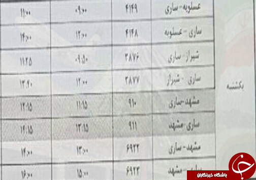 پرواز&zwnj;های یکشنبه ۲۱ آبان از فرودگاه&zwnj;های مازندران