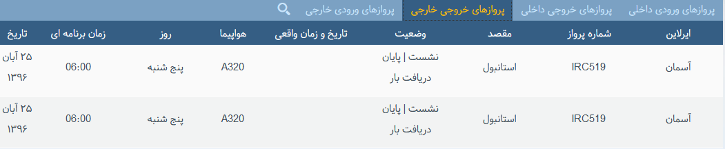 پرواز&zwnj;های پنجشنبه ۲۵ آبان ماه از فرودگاه بین المللی ارومیه