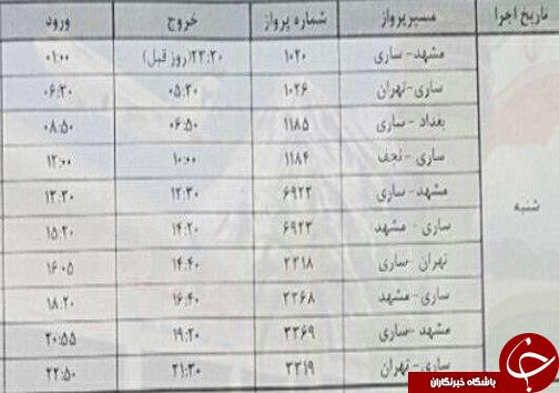 پرواز&zwnj;های شنبه ۲۷ آبان از فرودگاه&zwnj; های مازندران