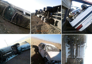 واژگونی تریلر حامل خودرو‌های صفر کیلومتر