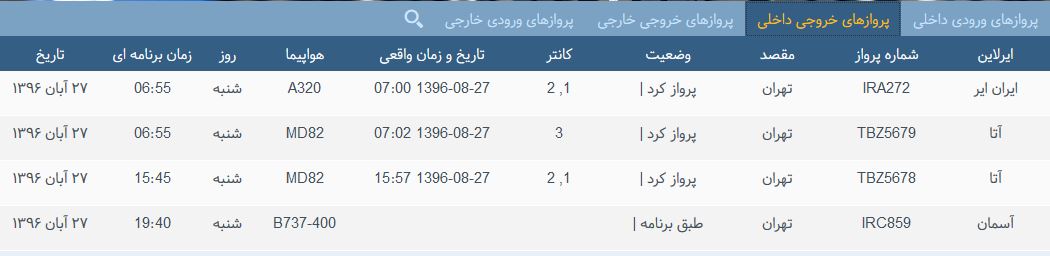 پرواز&zwnj;های یک شنبه ۲۸ آبان ماه از فرودگاه بین المللی ارومیه
