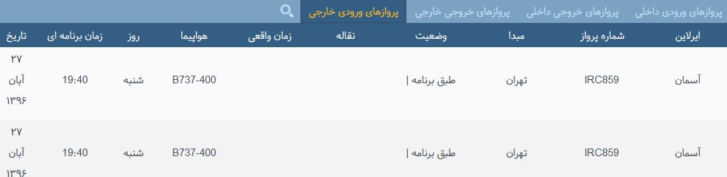 پرواز&zwnj;های یک شنبه ۲۸ آبان ماه از فرودگاه بین المللی ارومیه
