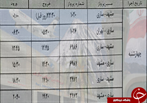 پرواز&zwnj;های چهارشنبه ۳ آبان از فرودگاه&zwnj;های مازندران