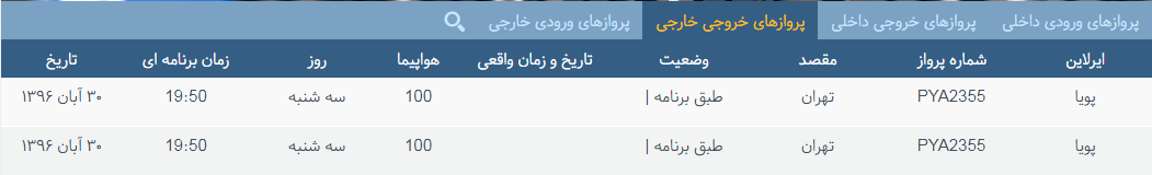 پرواز&zwnj;های سه شنبه ۳۰ آبان ماه از فرودگاه بین المللی ارومیه
