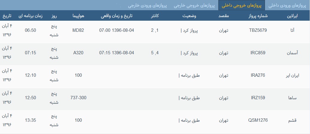 پرواز&zwnj;های پنج شنبه ۴ آبان از فرودگاه بین المللی ارومیه