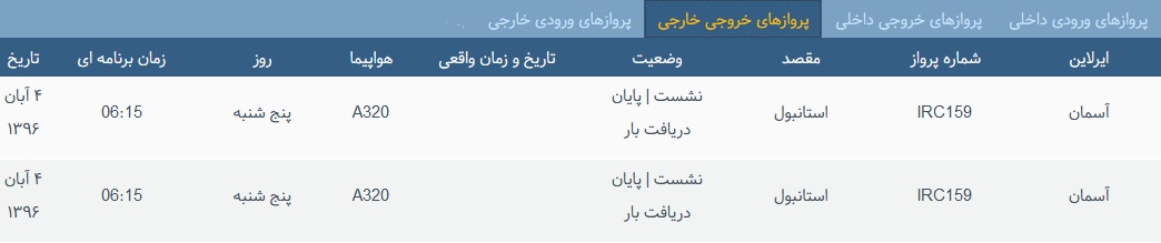 پرواز&zwnj;های پنج شنبه ۴ آبان از فرودگاه بین المللی ارومیه