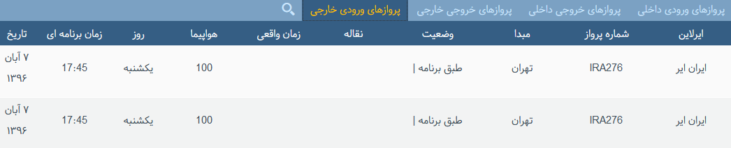 پرواز&zwnj;های یکشنبه ۷ آبان  از فرودگاه بین المللی ارومیه