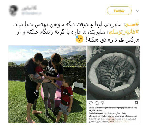 مرگ گربه هانیه توسلی سوژه طنز کاربران شد + تصاویر