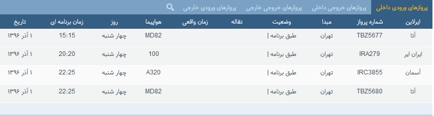 پرواز&zwnj;های چهارشنبه 1آذر ماه از فرودگاه بین المللی ارومیه