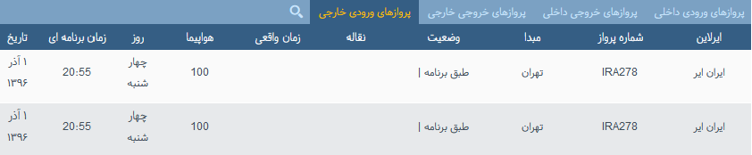 پرواز&zwnj;های چهارشنبه 1آذر ماه از فرودگاه بین المللی ارومیه