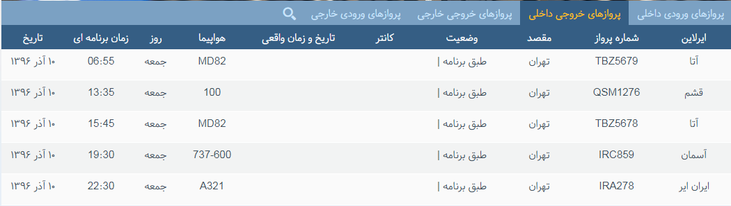 پرواز&zwnj;های جمعه ۱۰ آذر ماه از فرودگاه بین المللی ارومیه