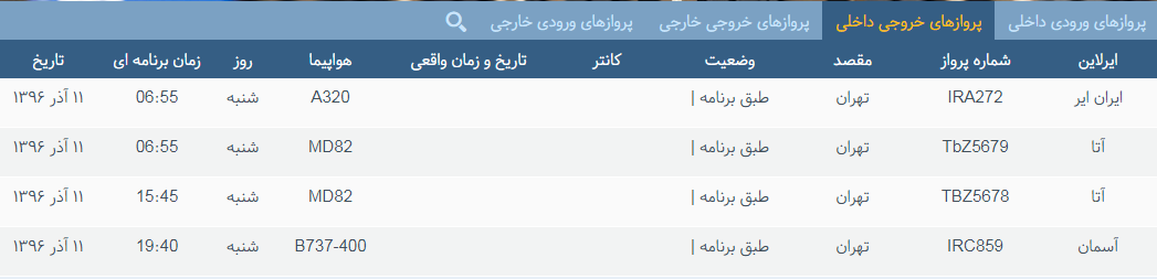 پرواز&zwnj;های شنبه ۱۱ آذر ماه از فرودگاه بین المللی ارومیه