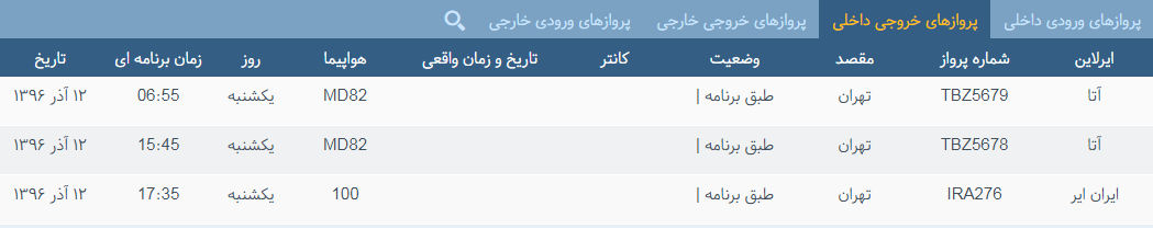 پرواز&zwnj;های یکشنبه ۱۲ آذر ماه از فرودگاه بین المللی ارومیه