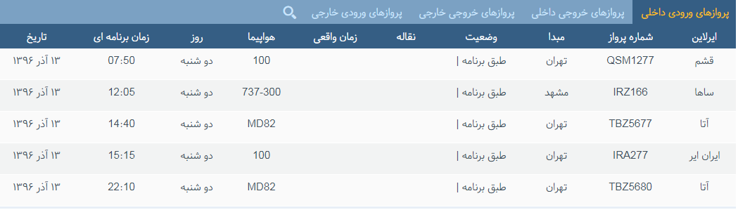 پرواز&zwnj;های دوشنبه ۱۳ آذر ماه از فرودگاه بین المللی ارومیه