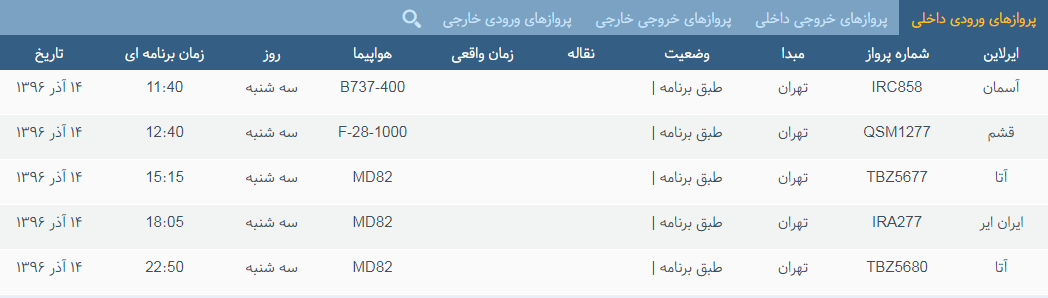 پرواز&zwnj;های سه شنبه ۱۴ آذر ماه از فرودگاه بین المللی ارومیه