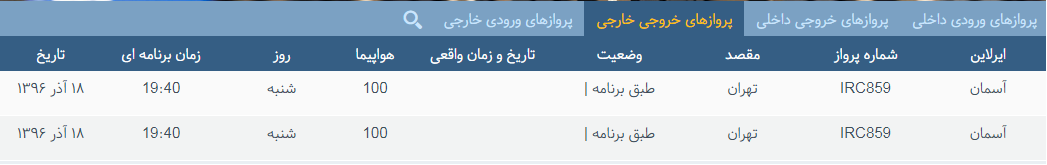 پرواز&zwnj;های شنبه ۱۸ آذر ماه از فرودگاه بین المللی ارومیه