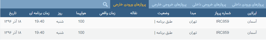 پرواز&zwnj;های شنبه ۱۸ آذر ماه از فرودگاه بین المللی ارومیه