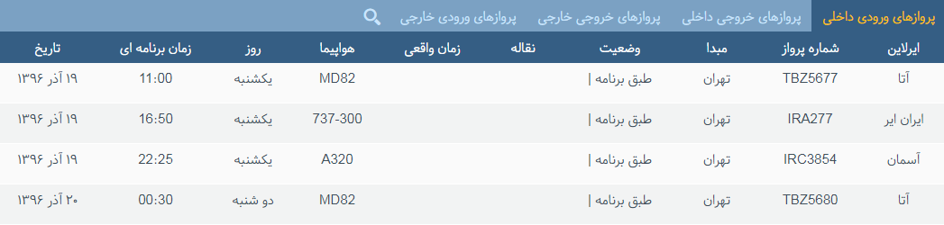 پرواز&zwnj;های یکشنبه ۱۹ آذر ماه از فرودگاه بین المللی ارومیه