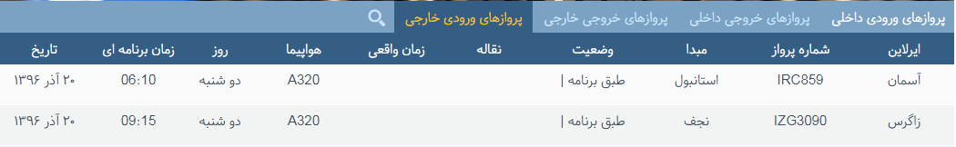 پروازهای دوشنبه ۲۰ آذر ماه از فرودگاه بین المللی ارومیه پروازهای دوشنبه ۲۰ آذر ماه از فرودگاه بین المللی ارومیه