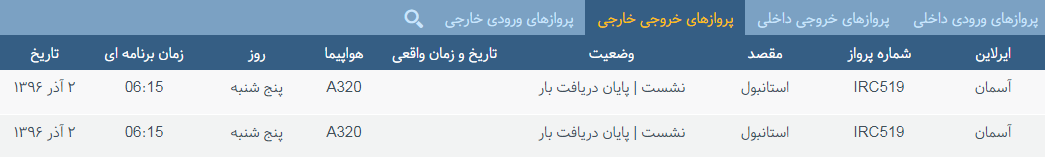 پرواز&zwnj;های پنج شنبه 2 آذر ماه از فرودگاه بین المللی ارومیه