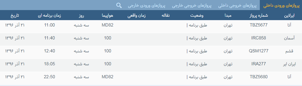 پرواز&zwnj;های سه شنبه ۲۱ آذر ماه از فرودگاه بین المللی ارومیه