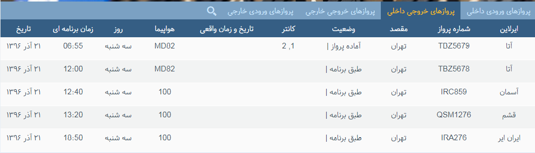 پرواز&zwnj;های سه شنبه ۲۱ آذر ماه از فرودگاه بین المللی ارومیه