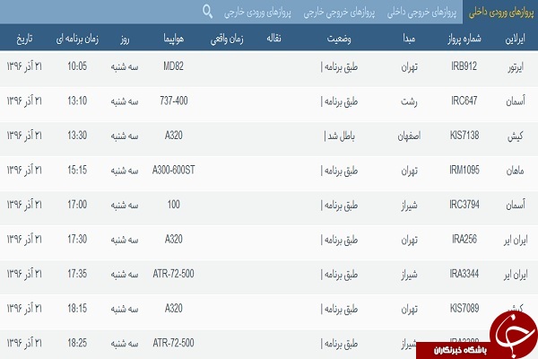 پرواز&zwnj;های فرودگاه&zwnj; بندرعباس 21 آذر 96