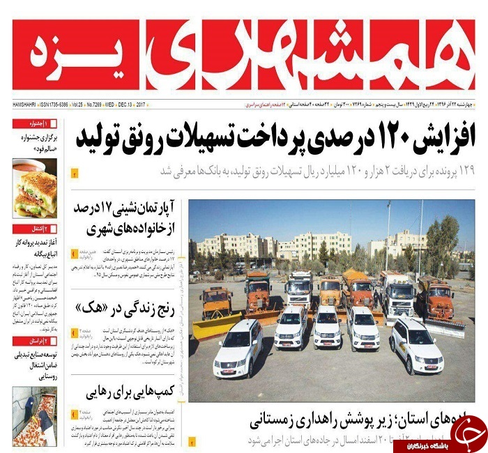 صفحه نخست روزنامه های استان یزد
