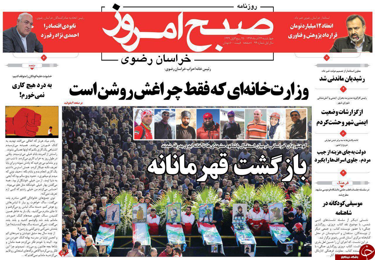 صفحه نخست روزنامه&zwnj;های خراسان رضوی چهار شنبه ۲۲ آذر