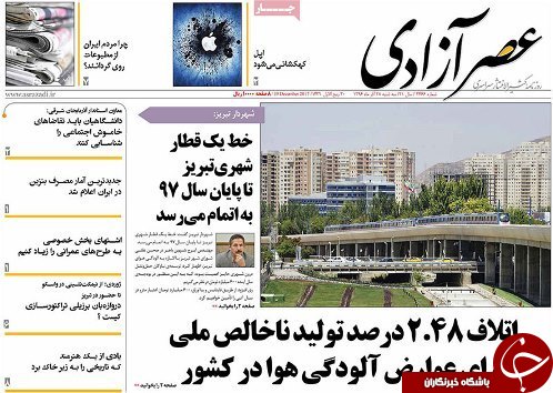 صفحه نخست روزنامه استان&zwnj;آذربایجان شرقی سه شنبه 28 آذر ماه