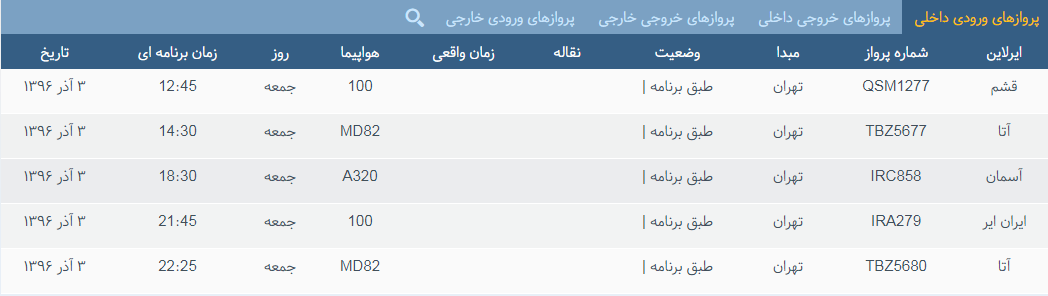 پرواز&zwnj;های جمعه ۳ آذر ماه از فرودگاه بین المللی ارومیه