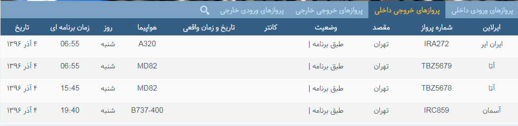 پرواز&zwnj;های شنبه ۴ آذر ماه از فرودگاه بین المللی ارومیه