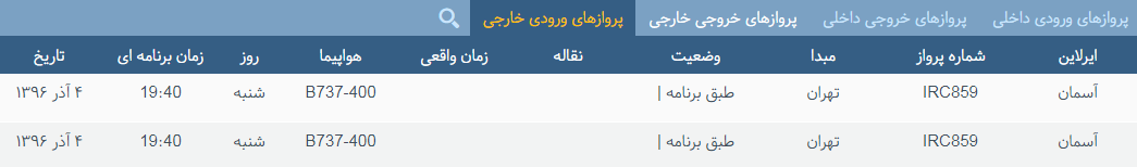 پرواز&zwnj;های شنبه ۴ آذر ماه از فرودگاه بین المللی ارومیه