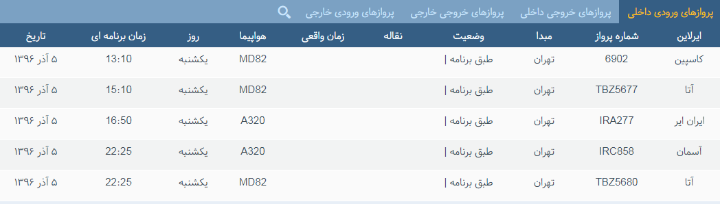 پرواز&zwnj;های یکشنبه ۵ آذر ماه از فرودگاه بین المللی ارومیه