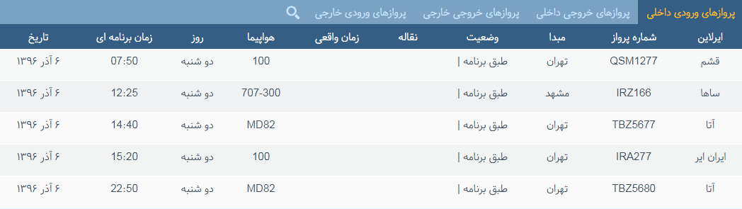 پرواز&zwnj;های دوشنبه ۶ آذر ماه از فرودگاه بین المللی ارومیه