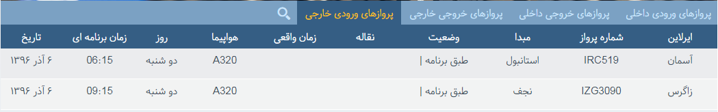 پرواز&zwnj;های دوشنبه ۶ آذر ماه از فرودگاه بین المللی ارومیه