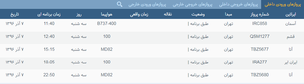 پرواز&zwnj;های سه شنبه ۷ آذر ماه از فرودگاه بین المللی ارومیه
