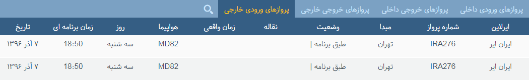 پرواز&zwnj;های سه شنبه ۷ آذر ماه از فرودگاه بین المللی ارومیه