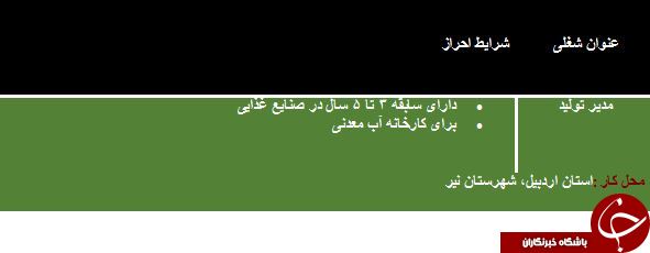 استخدام مدیر تولید دراستان اردبیل