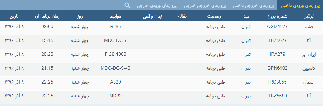 پرواز&zwnj;های چهارشنبه ۸ آذر ماه از فرودگاه بین المللی ارومیه