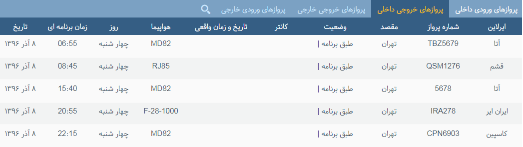 پرواز&zwnj;های چهارشنبه ۸ آذر ماه از فرودگاه بین المللی ارومیه