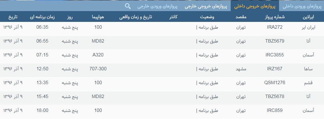 پرواز&zwnj;های پنج شنبه ۹ آذر ماه از فرودگاه بین المللی ارومیه
