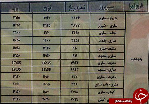 پرواز&zwnj;های پنج شنبه ۲ فروردین از فرودگاه&zwnj;های مازندران